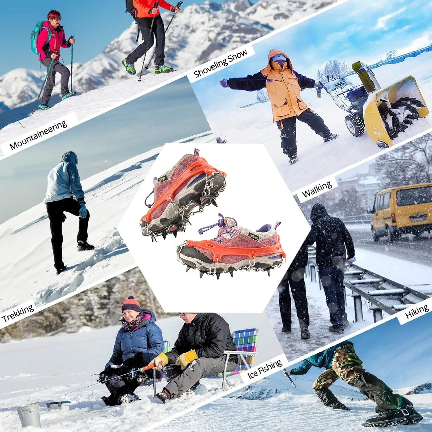 11 Spikes Kids Crampons for Hiking Boots Ice Cleats 11 Teeth Anti Slip Crampons Hiking Climbing Walking Shoes Toddler-Preschool-Gradeschooler-Teens