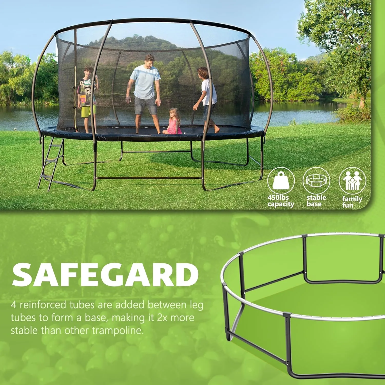 14FT 12FT 10FT 16FT Trampoline with Safety Enclosure, Anti-Rust Coating  ASTM Certified, Heavy-Duty Outdoor Trampoline with Ladder  for Kids & Adults