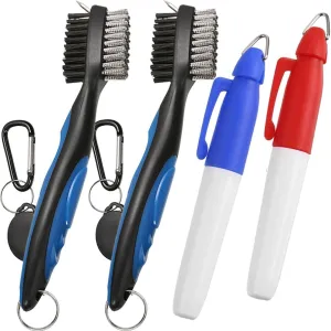2PCS Golf Club Brush Groove Cleaner with 2 Ft Retractable Zip-line and Aluminum Carabiner Cleaning Tools