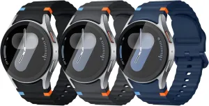 3 Pack Sport Band Compatible for Galaxy Watch 7 Bands 44mm 40mm, Samsung Galaxy Watch FE/6/5/4 Classic(40mm-47mm) No Gap Soft Silicone Replacement Strap for Men & Women