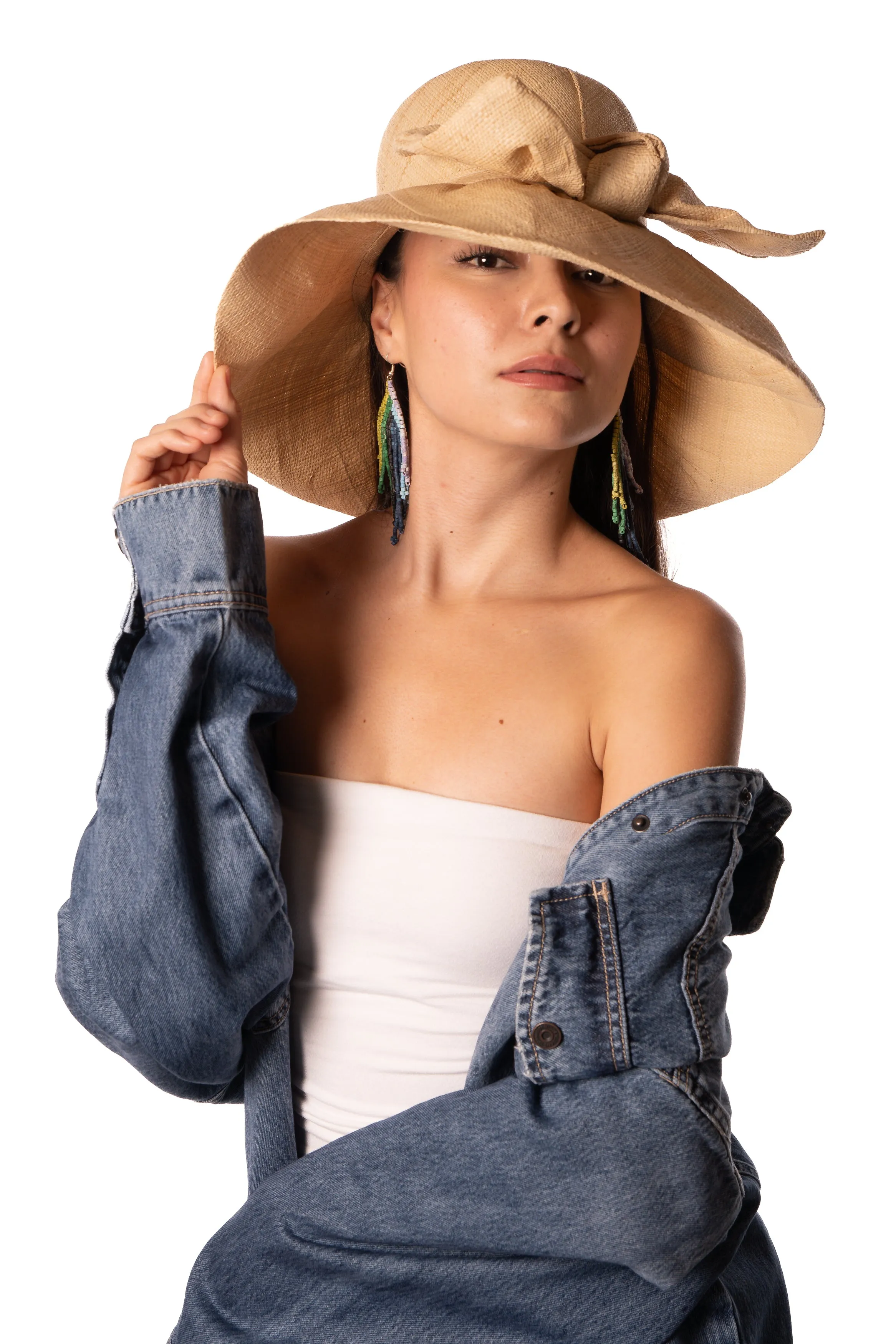 5" & 7" Wide Brim Solid Color Straw Sun Hats with Big Bow
