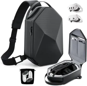 annapro Carrying Case for Meta Quest 3S/Quest 3/Quest 2/Vision Pro, Hard Travel Case Compatible with Kiwi Design/BOBOVR Elite Battery Strap and Controllers Accessories, Crossbody Shoulder Backpack