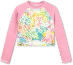 BesserBay Girls UPF 50  Long Sleeve Mock Neck Crossover Hem Swim Crop Top 4-12 Years