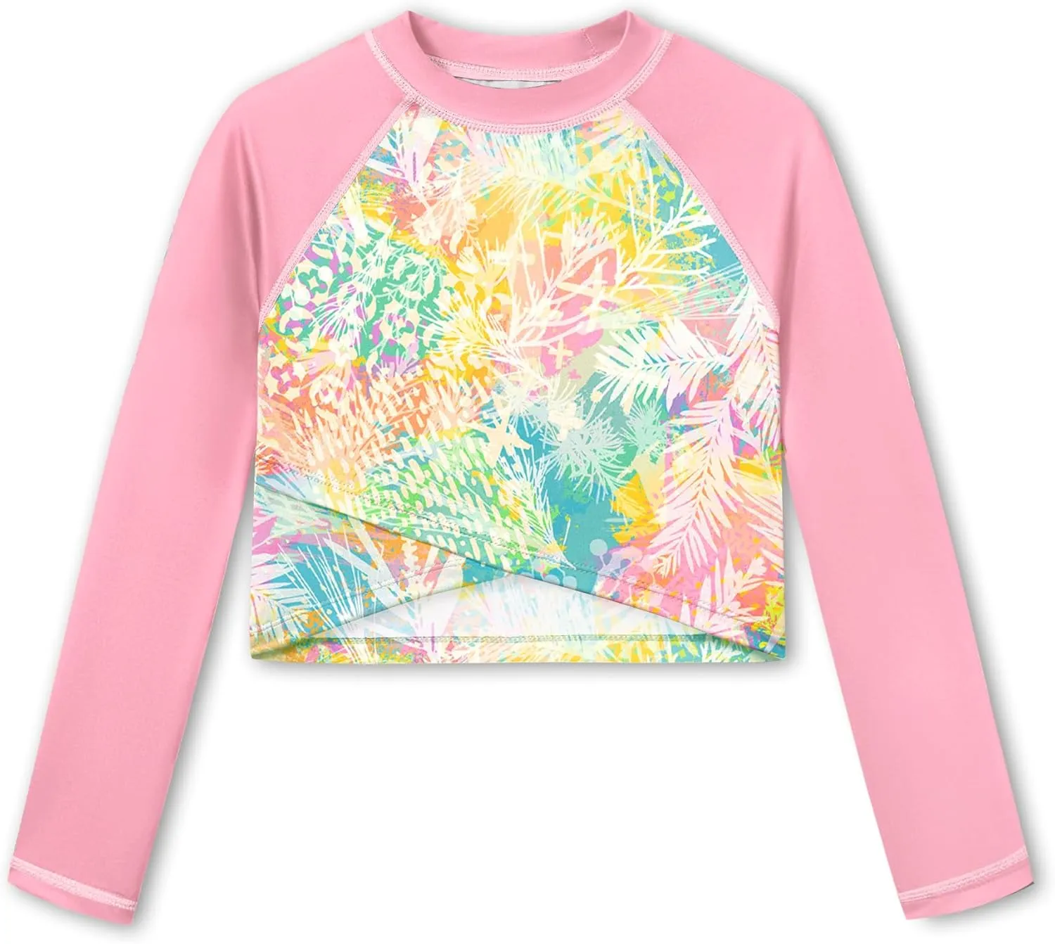 BesserBay Girls UPF 50  Long Sleeve Mock Neck Crossover Hem Swim Crop Top 4-12 Years