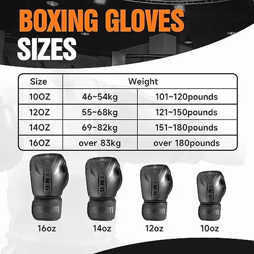 Boxing Gloves for Men and Women - Muay Thai, Kickboxing, and Heavy Bag Workout Gloves for Boxing and MMA Training (Black, 16oz)