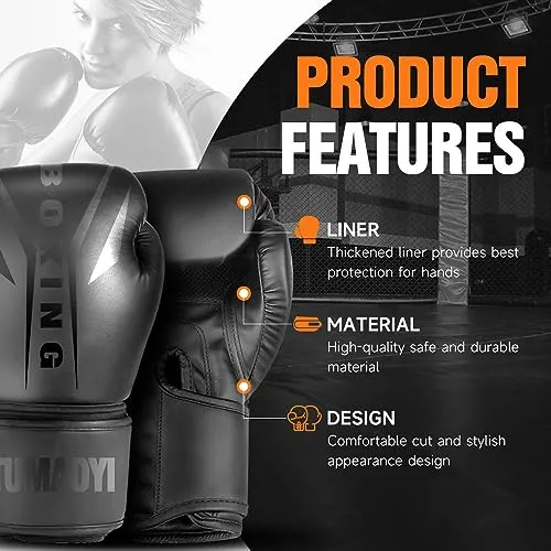 Boxing Gloves for Men and Women - Muay Thai, Kickboxing, and Heavy Bag Workout Gloves for Boxing and MMA Training (Black, 16oz)
