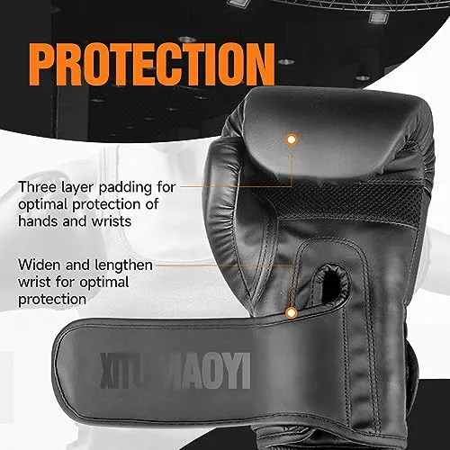 Boxing Gloves for Men and Women - Muay Thai, Kickboxing, and Heavy Bag Workout Gloves for Boxing and MMA Training (Black, 16oz)
