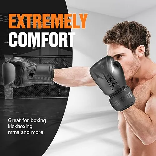 Boxing Gloves for Men and Women - Muay Thai, Kickboxing, and Heavy Bag Workout Gloves for Boxing and MMA Training (Black, 16oz)