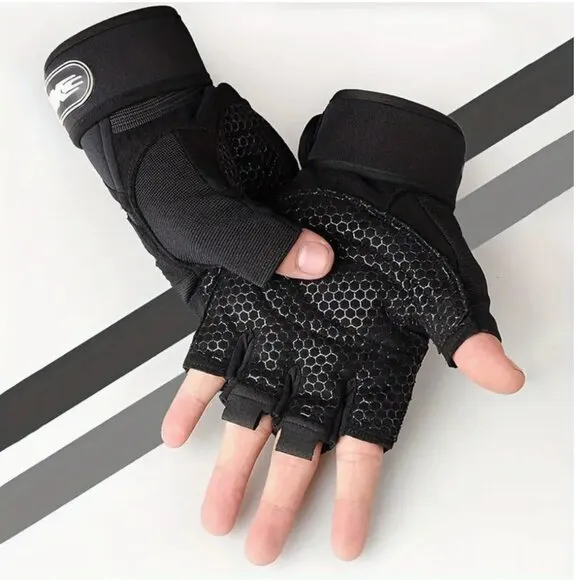 Callie Lives Red Blue Fingerless Wrist Support Weight Training Biking Gloves