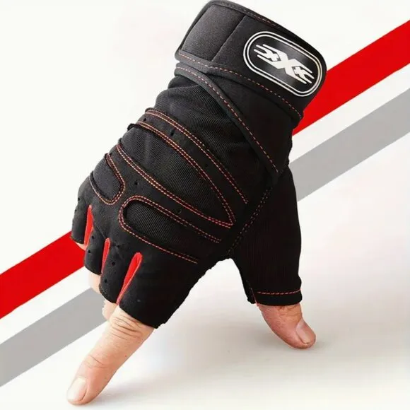 Callie Lives Red Blue Fingerless Wrist Support Weight Training Biking Gloves