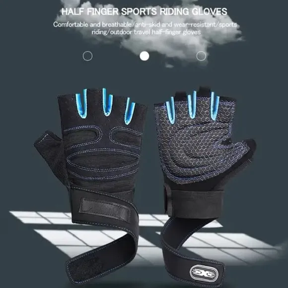 Callie Lives Red Blue Fingerless Wrist Support Weight Training Biking Gloves