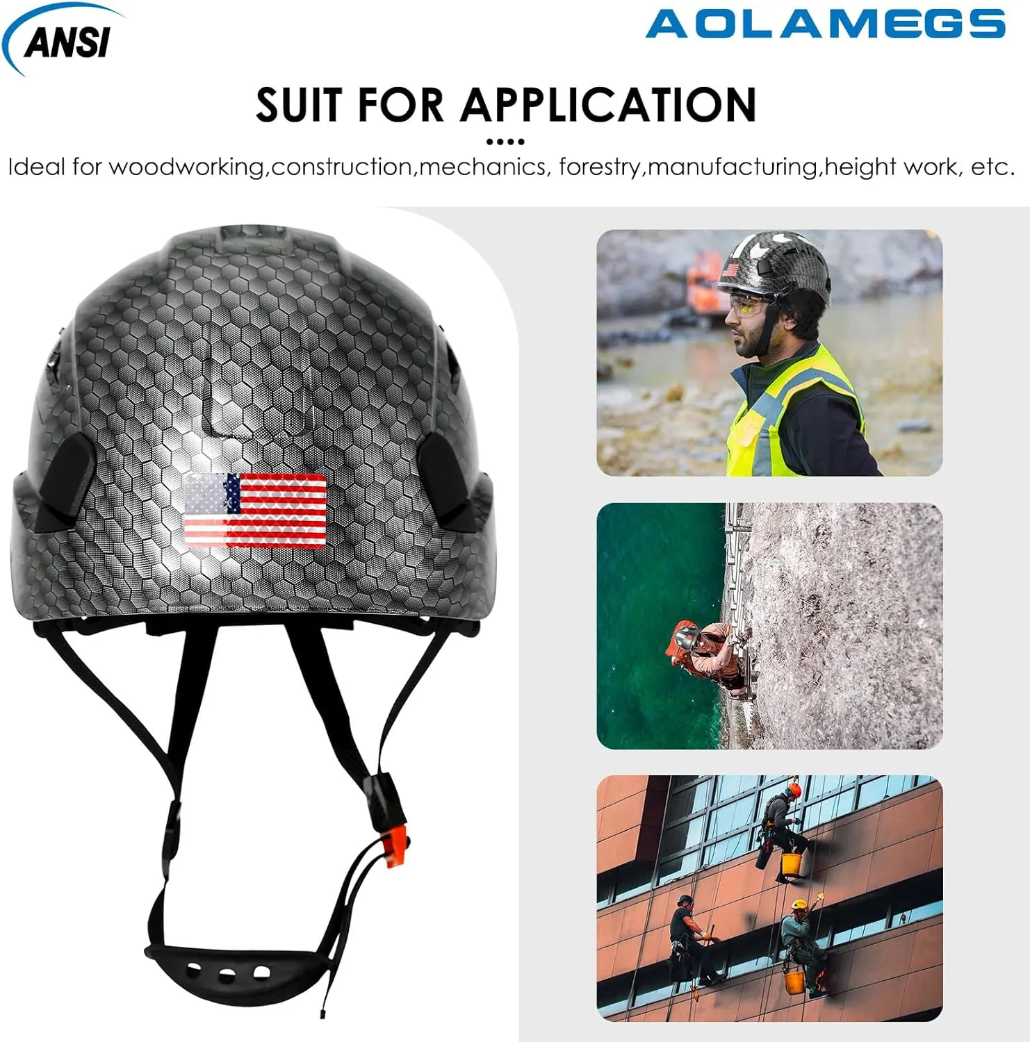 Carbon Fiber Pattern Hard Hats - Construction OSHA Approved Hard Hat,ANSI Z89.1 Type 1 Class C Adjustble Vented Safety Helmet for Men Women,6-Pt Suspension Low Profile Hard Hat with Chin Strap Cascos