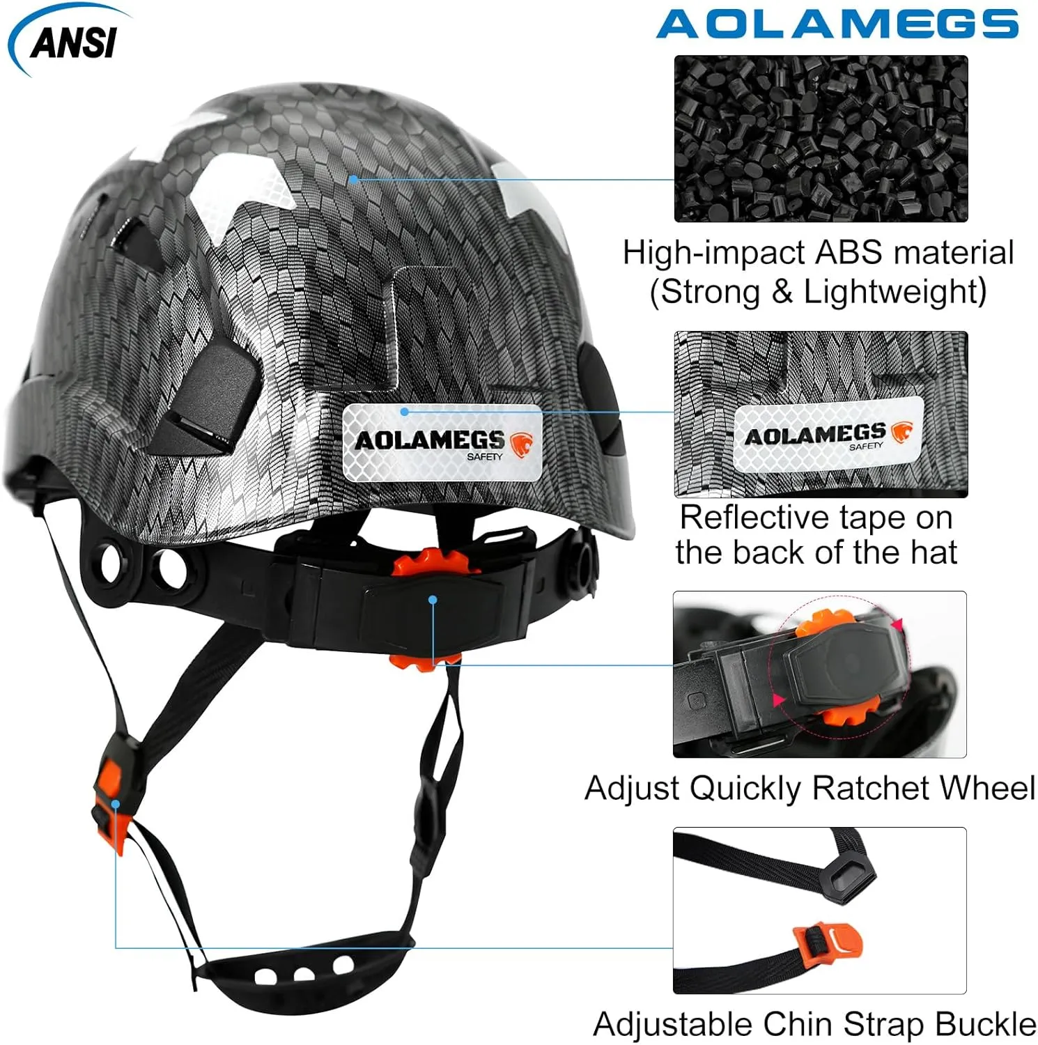 Carbon Fiber Pattern Hard Hats - Construction OSHA Approved Hard Hat,ANSI Z89.1 Type 1 Class C Adjustble Vented Safety Helmet for Men Women,6-Pt Suspension Low Profile Hard Hat with Chin Strap Cascos