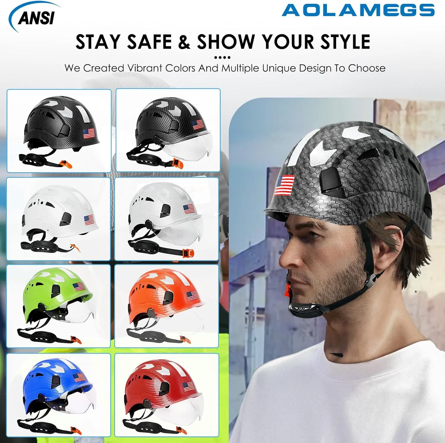 Carbon Fiber Pattern Hard Hats - Construction OSHA Approved Hard Hat,ANSI Z89.1 Type 1 Class C Adjustble Vented Safety Helmet for Men Women,6-Pt Suspension Low Profile Hard Hat with Chin Strap Cascos