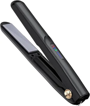 Cordless Hair Straightener and Curler 2 in 1 Ceramic Flat Iron Mini Cordless Portable Travel Hot Tools Straight Curl for Women Men USB Rechargeable with Pouch(Black)