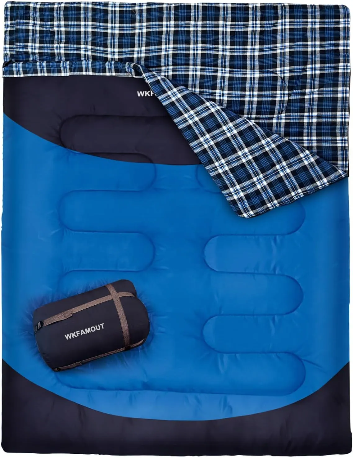 Cotton Flannel Double Sleeping Bag for Adults Machine Washable 2 Person Camping Sleeping Bag Queen Size Waterproof with Compression Sack for Cold Weather 3-4 Seasons