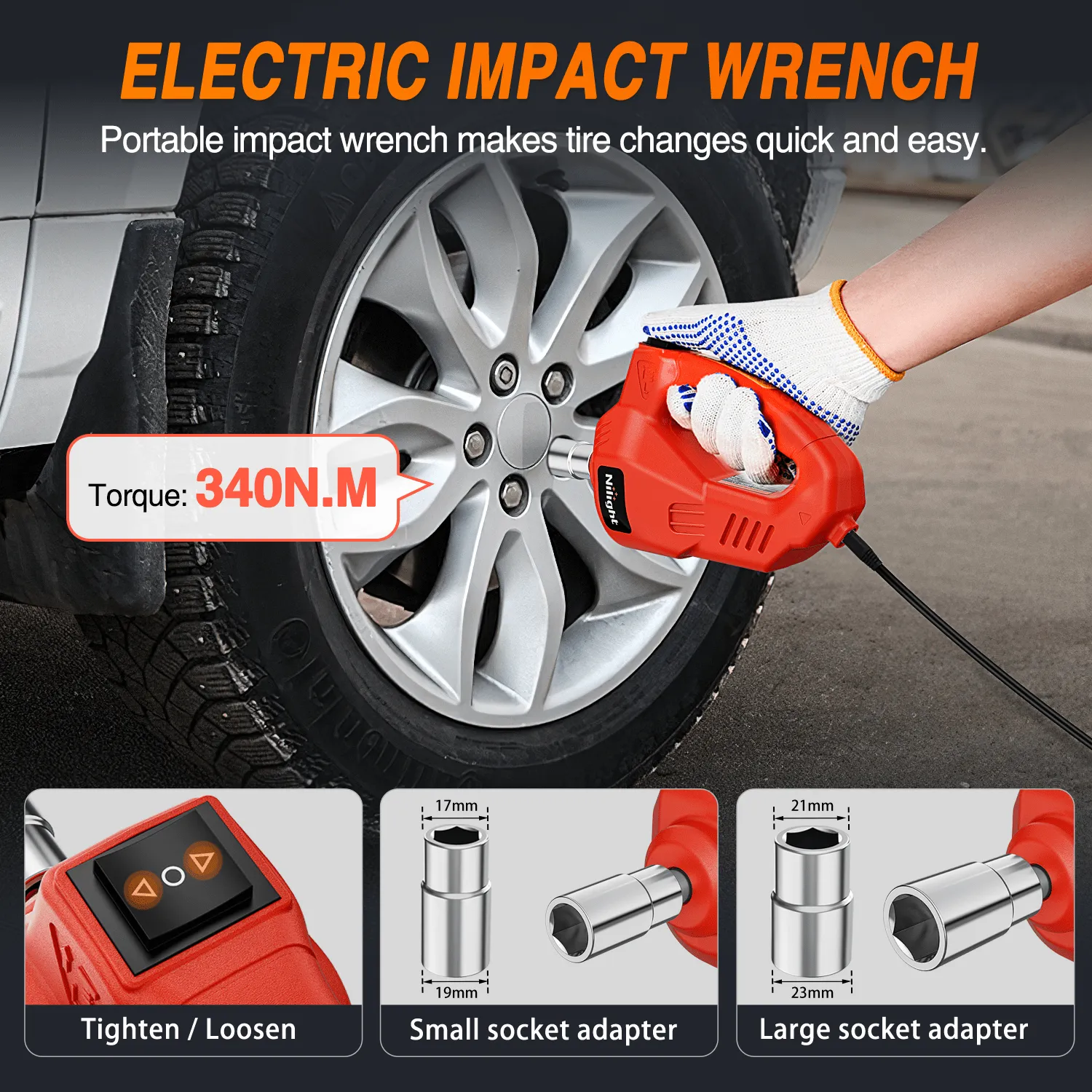 Electric Car Jack 5 Ton 12V Hydraulic with Inflatable Pump Impact Wrench LED Light 3 in 1 Portable Floor Jack for Tire Change