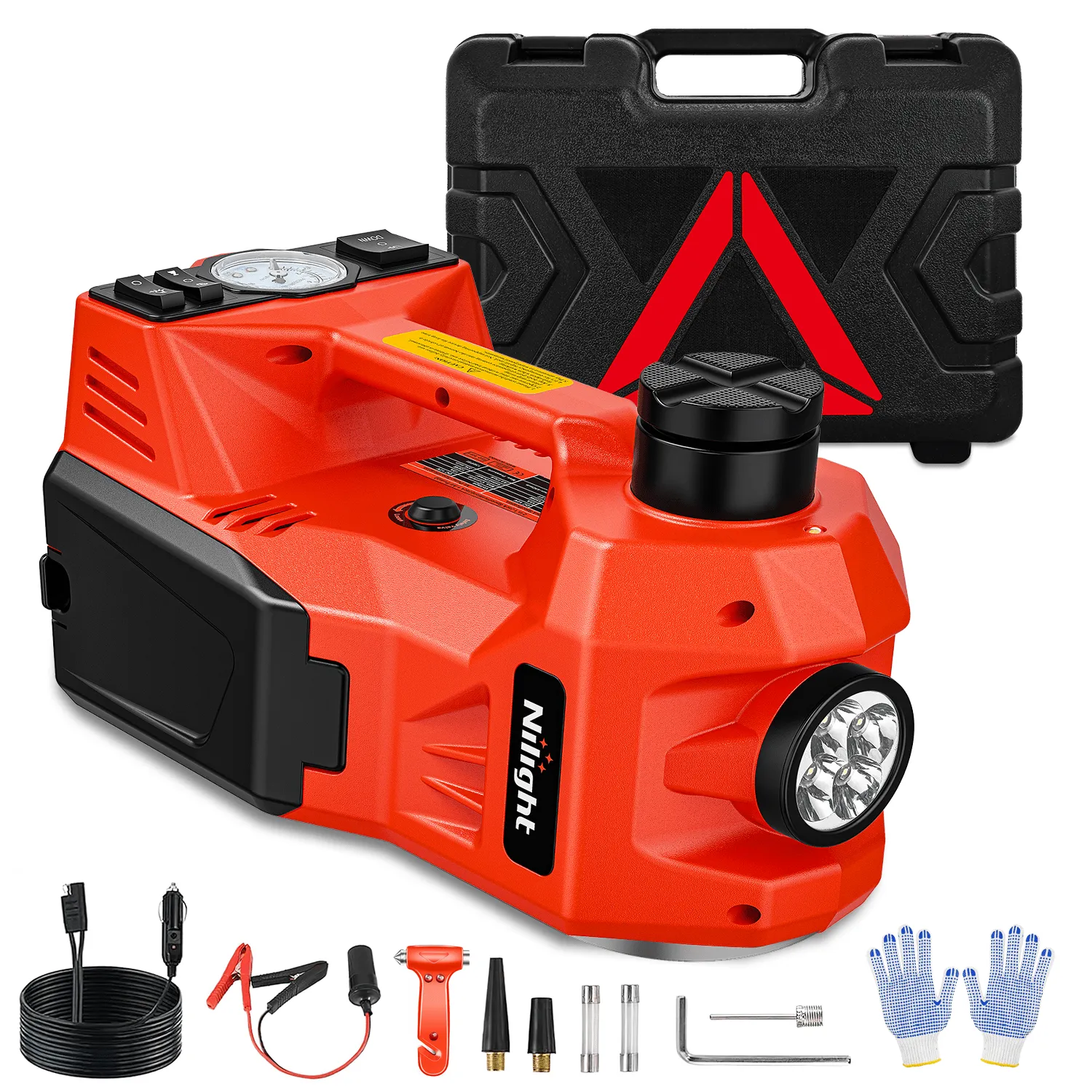Electric Car Jack 5 Ton 12V Hydraulic with Inflatable Pump LED Light 3 in 1 Portable Floor Jack for Tire Change