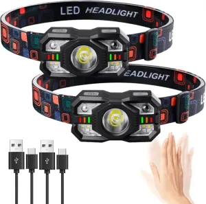 Headlamp Rechargeable 2-Pack, LED Lightweight Adult headlamps1000 Lumen Headlight Headwith Red LED Headlight Motion SensorHead Lights for Forehead Running Outdoor Cycling Camping Fishing