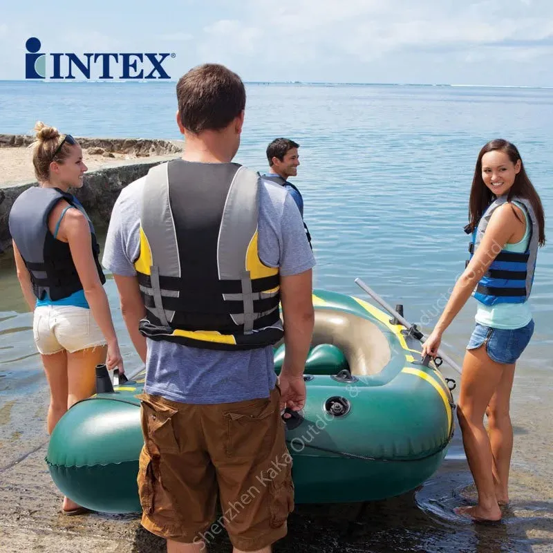 Intex seahawk 4 person 351x145x48cm pvc inflatable boat pvc sport fishing boat 68351 aluminium paddle pump dinghy raft A06007