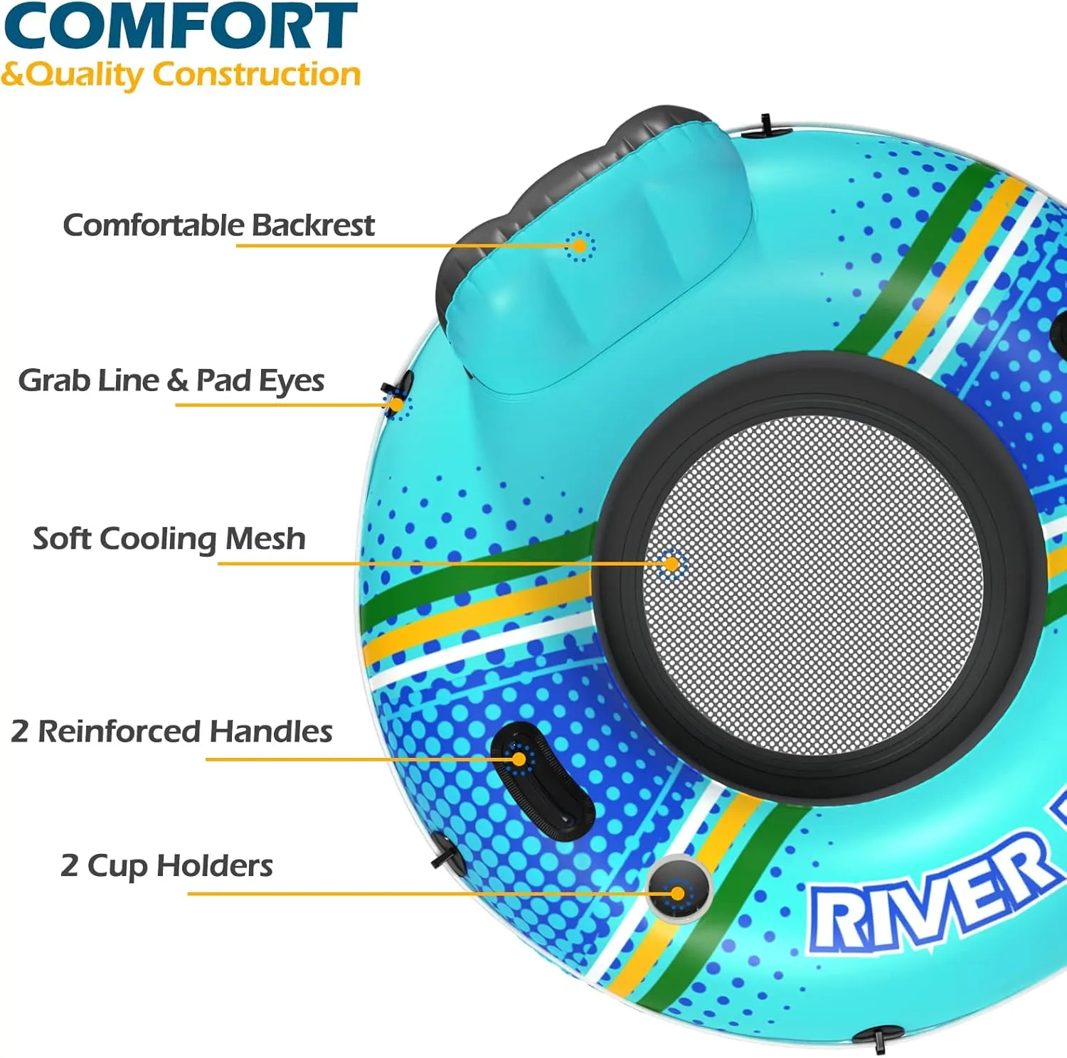 Jasonwell Inflatable River Tube Float - Heavy Duty River Float Pool Floats Lake Premium Water Tubes for Floating Recreational River Raft Lounge Floaties with 2 Cup Holders for Adult