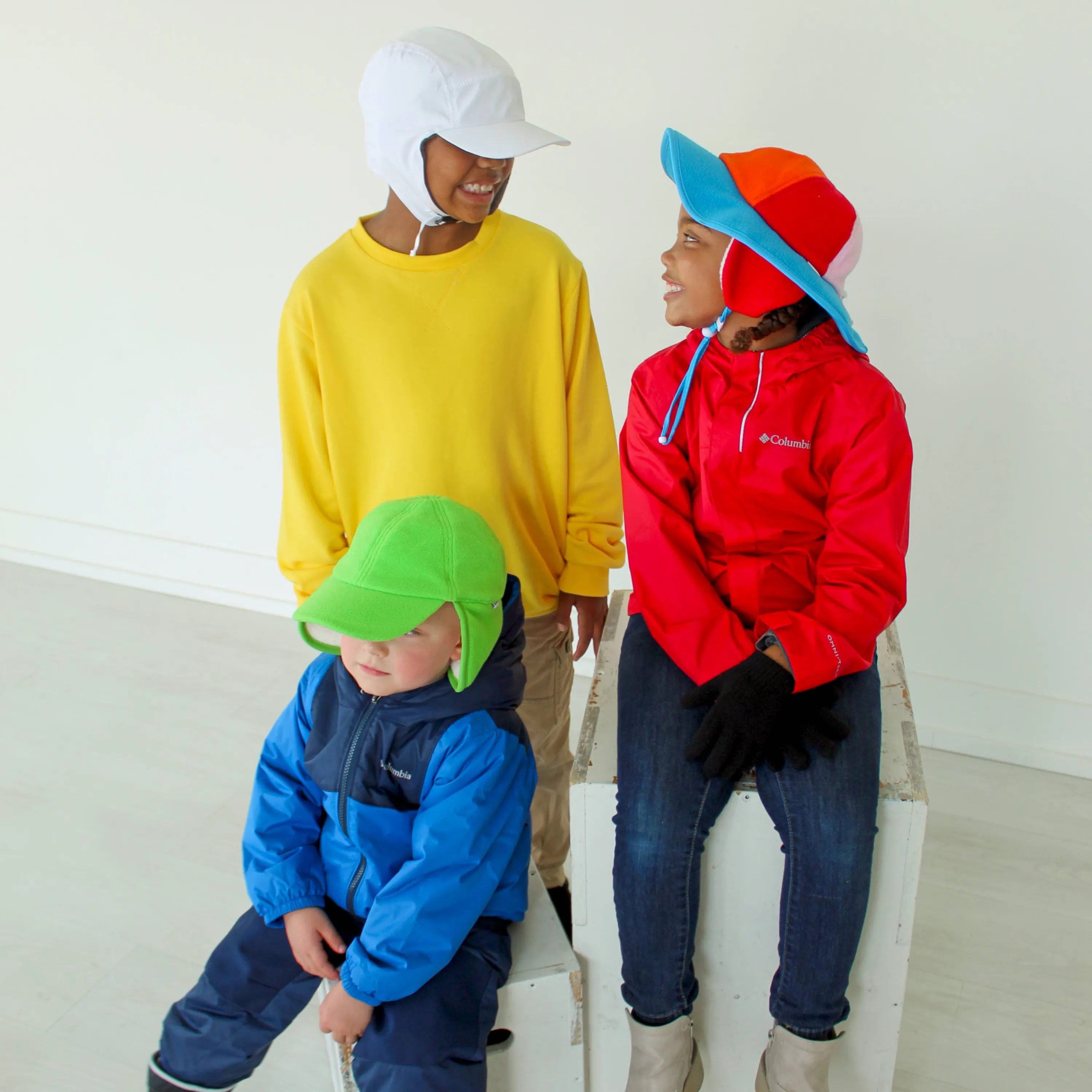 Kids Tundra Ear Flap Fleece Winter Wide Brim Sun Hat - Rainbow