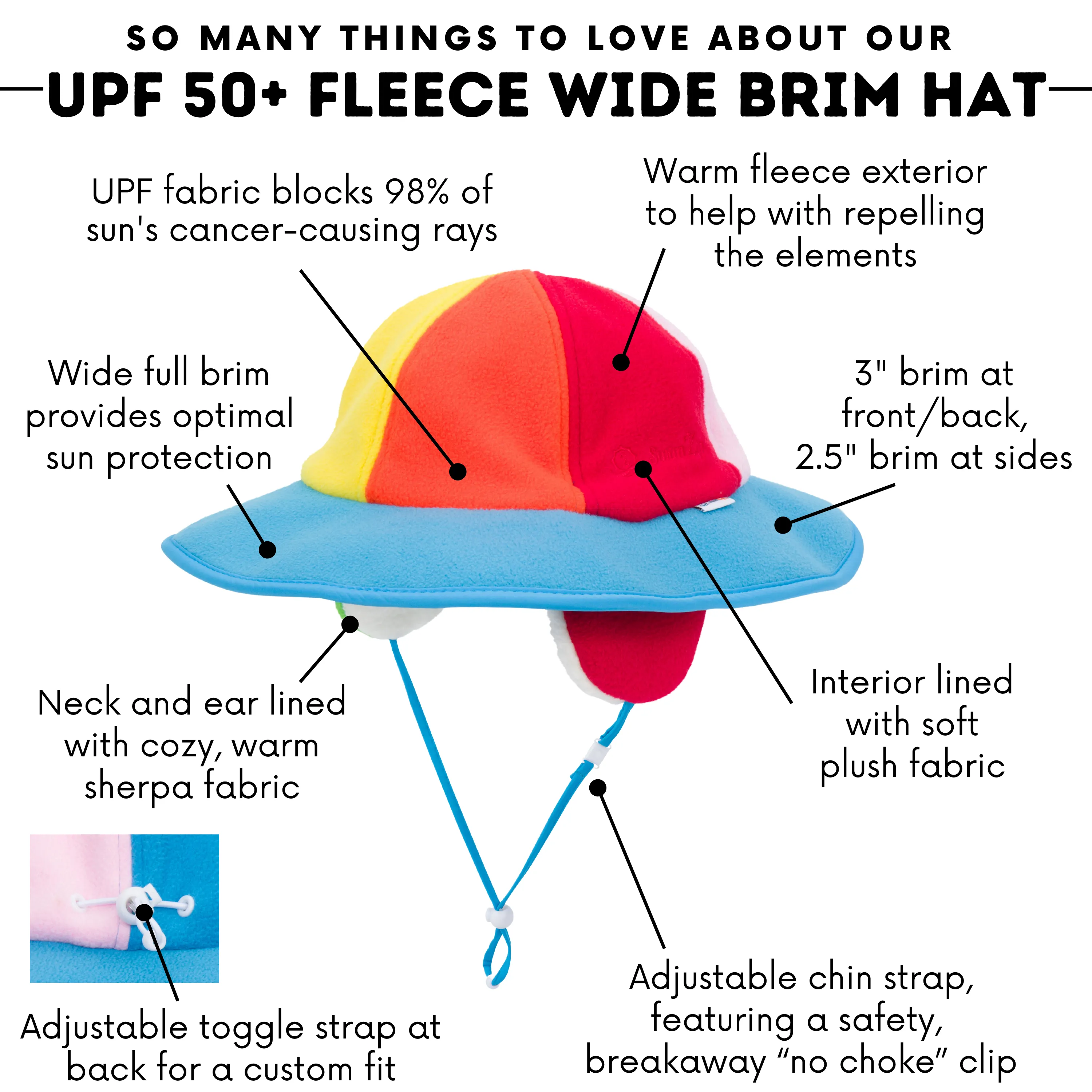 Kids Tundra Ear Flap Fleece Winter Wide Brim Sun Hat - Rainbow