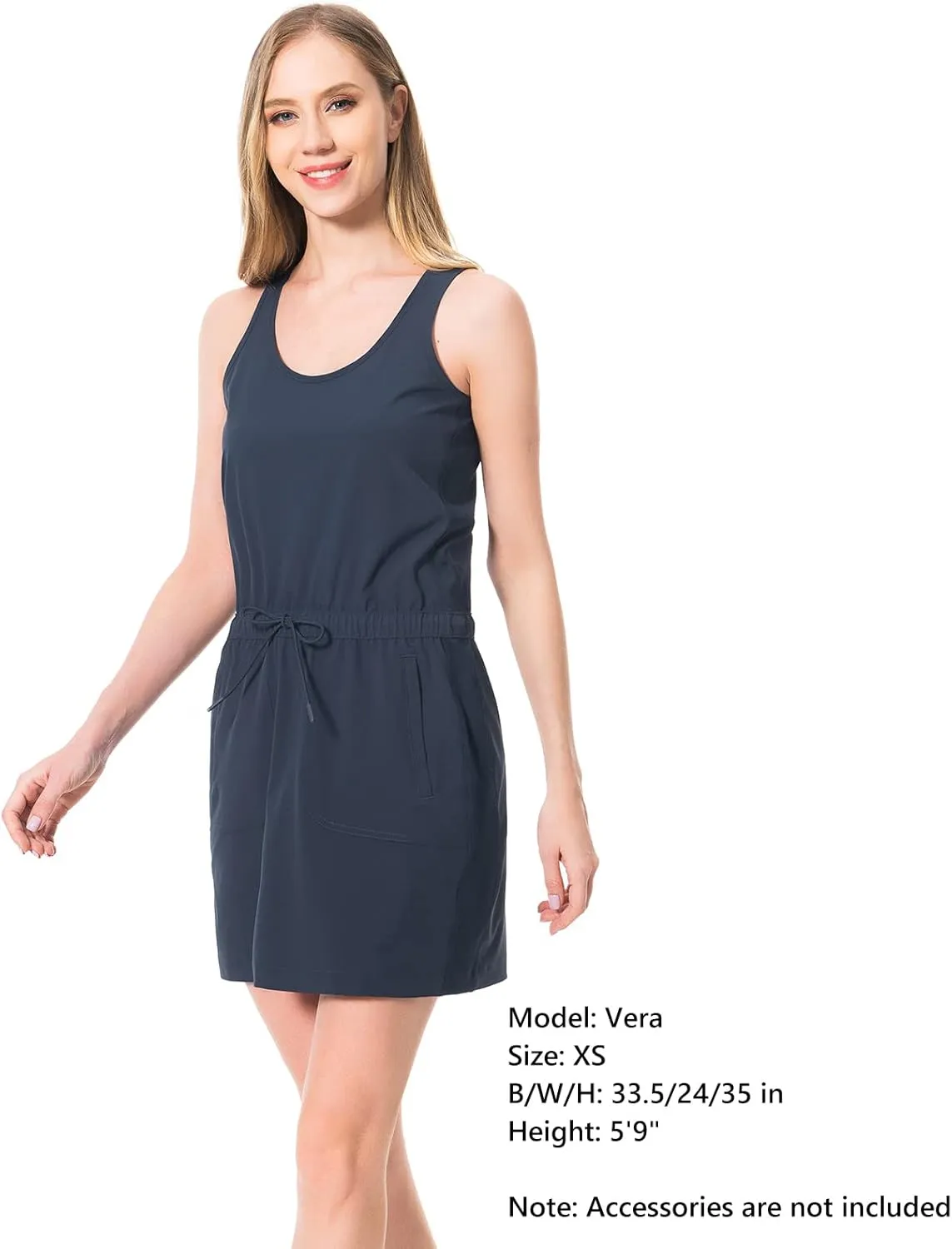 Lightbare Womens UPF 50  Tank Dress with Pockets Detachable Shorts Drawstring Waist Quick Dry for Hiking Camping Outdoors