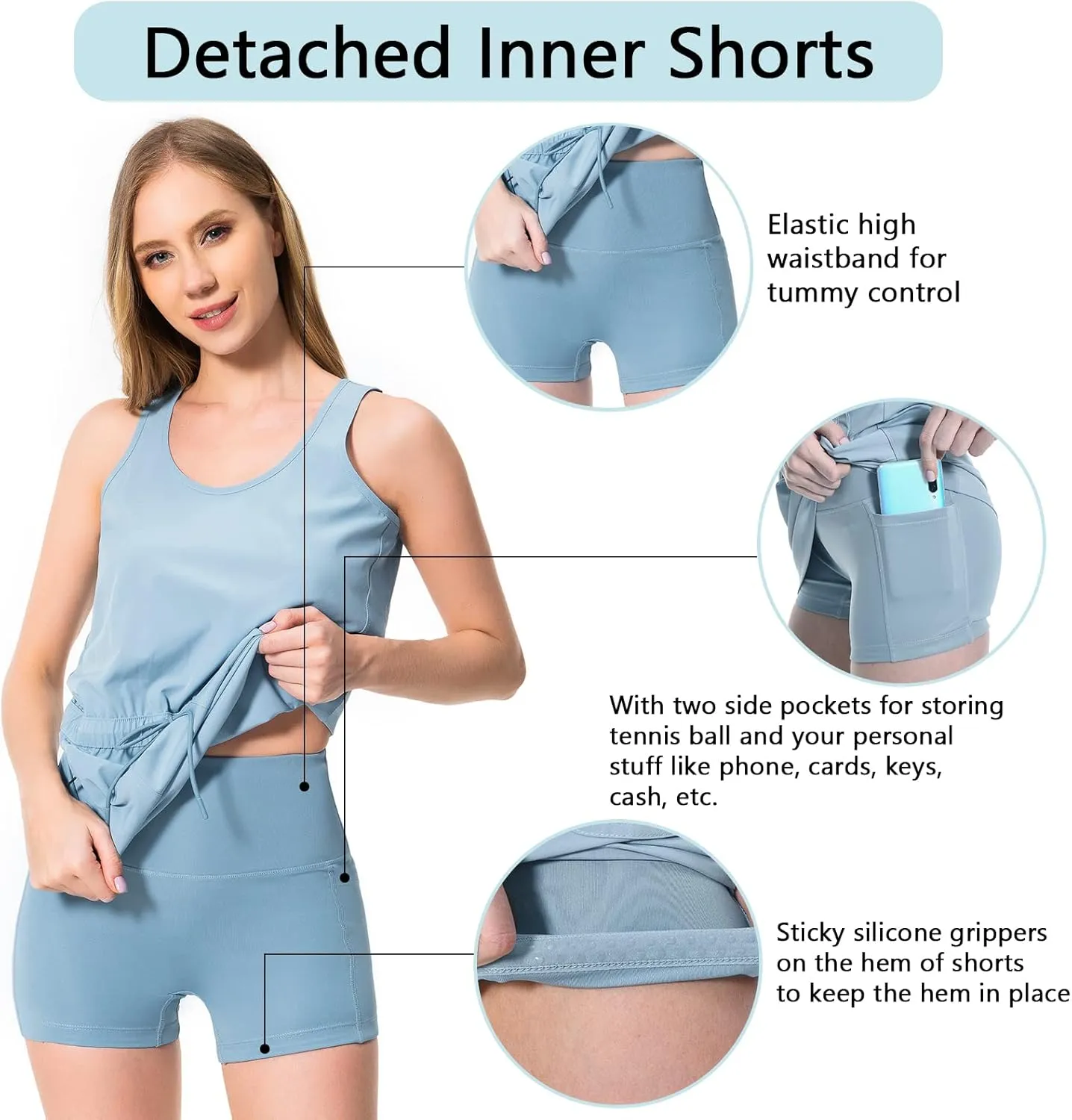Lightbare Womens UPF 50  Tank Dress with Pockets Detachable Shorts Drawstring Waist Quick Dry for Hiking Camping Outdoors
