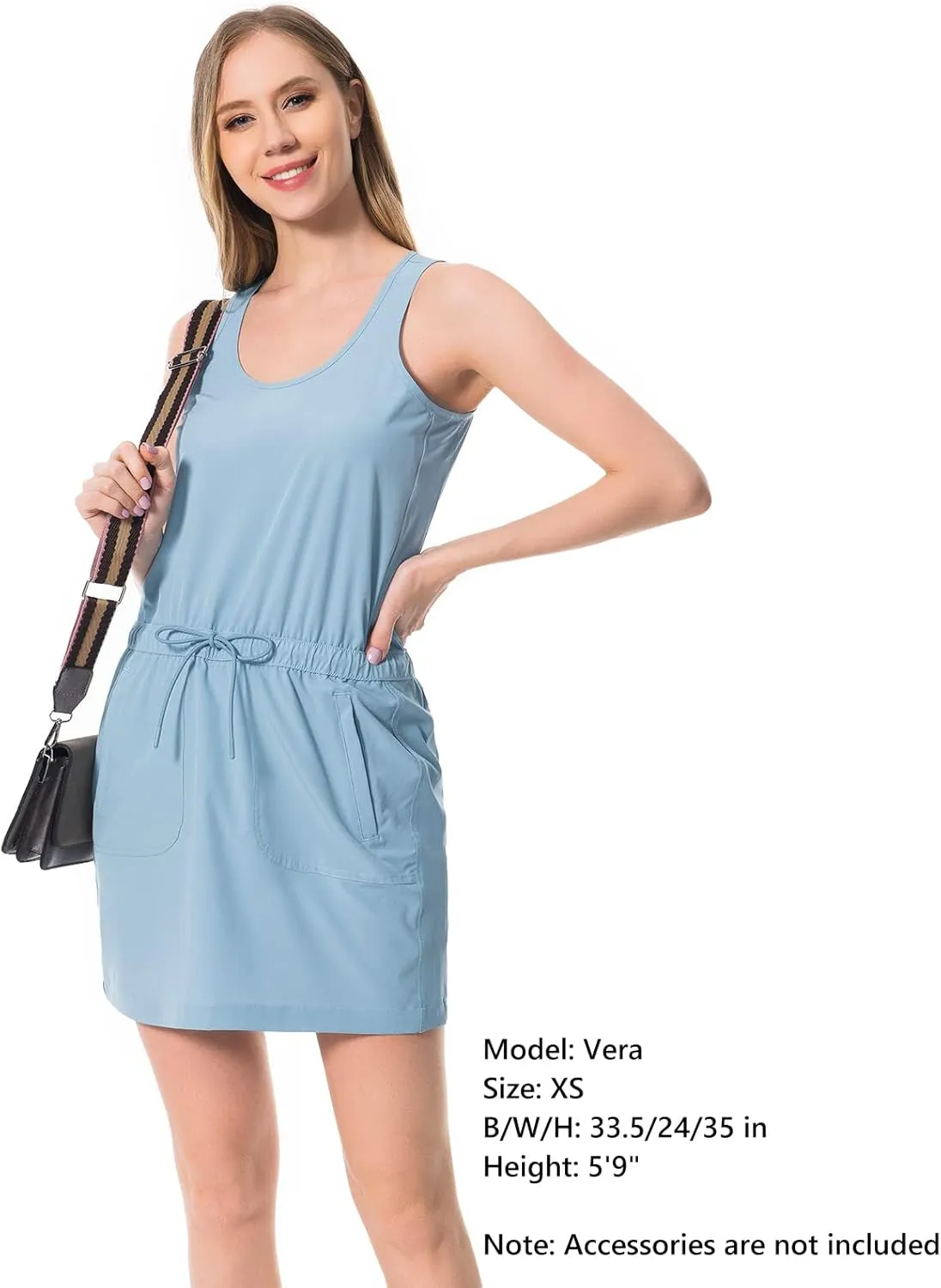 Lightbare Womens UPF 50  Tank Dress with Pockets Detachable Shorts Drawstring Waist Quick Dry for Hiking Camping Outdoors