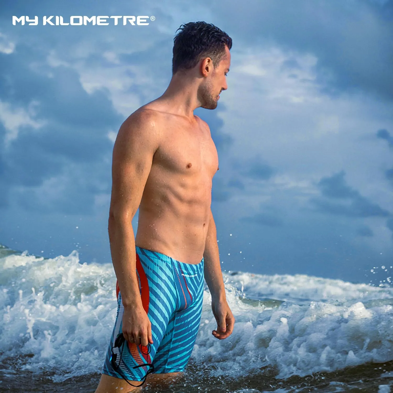 MY KILOMETRE Men's Swimsuit Jammer Solid Swim Jammers Endurance Long Racing Training Swimsuit