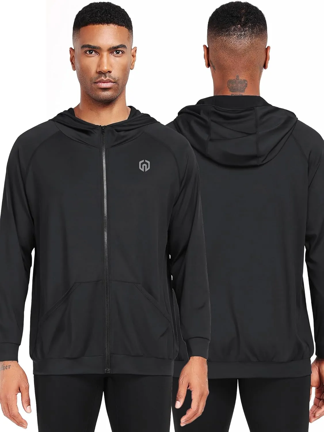 NELEUS Men's Full-Zip Athletic Jacket with Hoodies Workout Long Sleeve Fishing Hiking Performance Shirt
