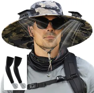 New Solar Fan Hat Sun Fishing Hat for Men Women with Solar Powered Panel Fans Built in Hiking Hats and Sunblock Sleeves