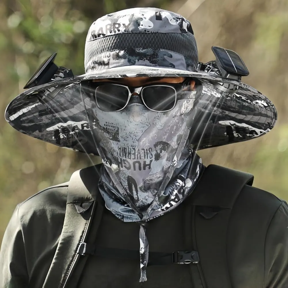 New Solar Fan Hat Sun Fishing Hat for Men Women with Solar Powered Panel Fans Built in Hiking Hats and Sunblock Sleeves