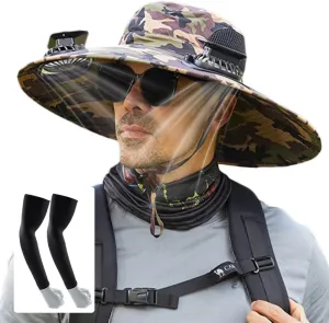 New Solar Fan Hat Sun Fishing Hat for Men Women with Solar Powered Panel Fans Built in Hiking Hats and Sunblock Sleeves