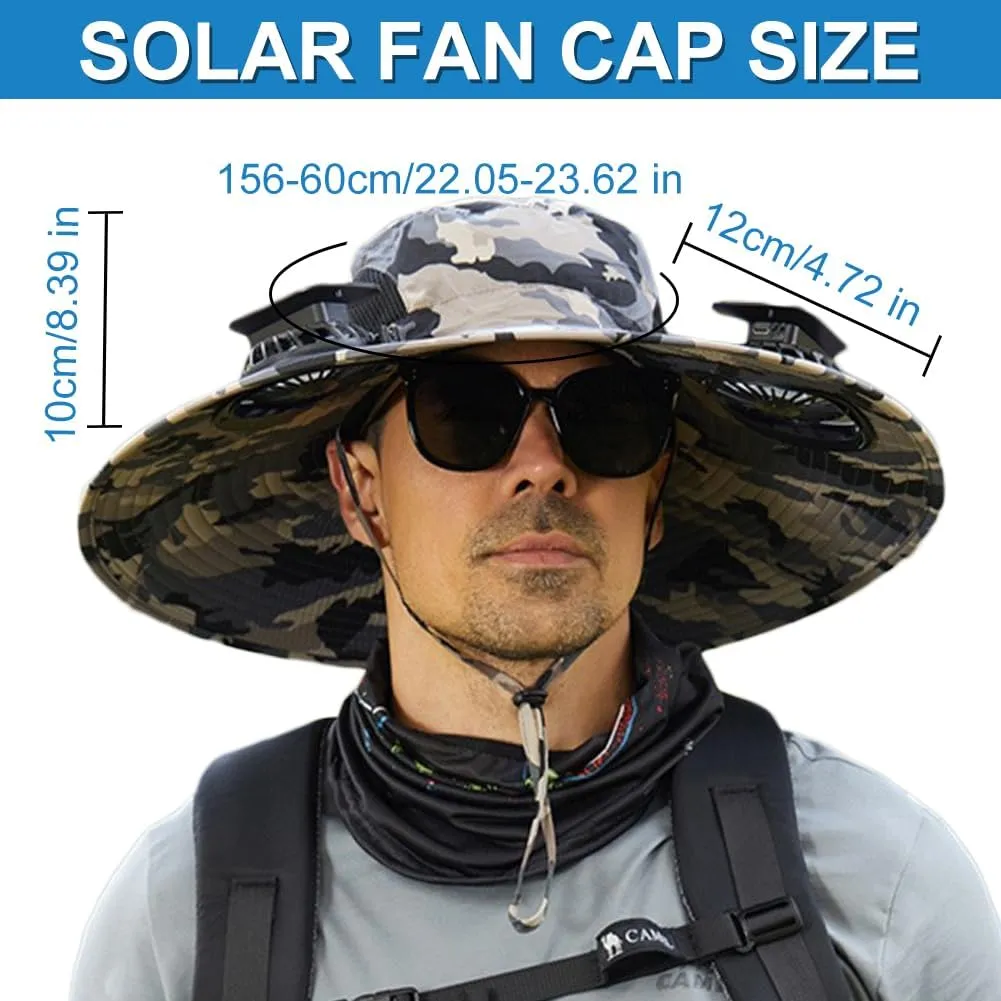 New Solar Fan Hat Sun Fishing Hat for Men Women with Solar Powered Panel Fans Built in Hiking Hats and Sunblock Sleeves