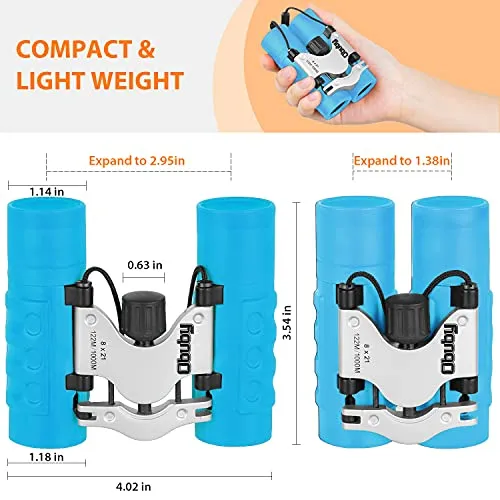 Obuby Real Binoculars for Kids Gifts for 3-12 Years Boys Girls 8x21 High-Resolution Optics Mini Compact Binocular Toys Shockproof Folding Small Telescope for Bird Watching,Travel, Camping, Sky Blue
