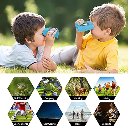 Obuby Real Binoculars for Kids Gifts for 3-12 Years Boys Girls 8x21 High-Resolution Optics Mini Compact Binocular Toys Shockproof Folding Small Telescope for Bird Watching,Travel, Camping, Sky Blue