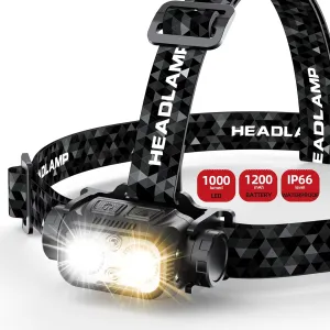 Rechargeable Headlamps for Adults, Detachable Headlamp with Red Light, Head Lights for Forehead with Motion Sensor, IP66 Waterproof, 10 Modes, 120 Adjustable Head Lamp for Running, Camping, Fishing