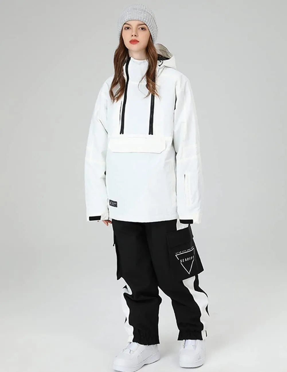 SEARIPE Men Baggy Snow Bibs 3L Cargo Skiing Pants Women Insulated Snow Pants Waterproof Outdoor Snowboard Pant