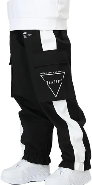 SEARIPE Men Baggy Snow Bibs 3L Cargo Skiing Pants Women Insulated Snow Pants Waterproof Outdoor Snowboard Pant