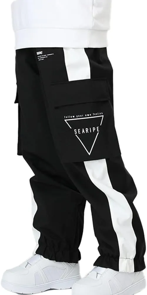SEARIPE Men Baggy Snow Bibs 3L Cargo Skiing Pants Women Insulated Snow Pants Waterproof Outdoor Snowboard Pant