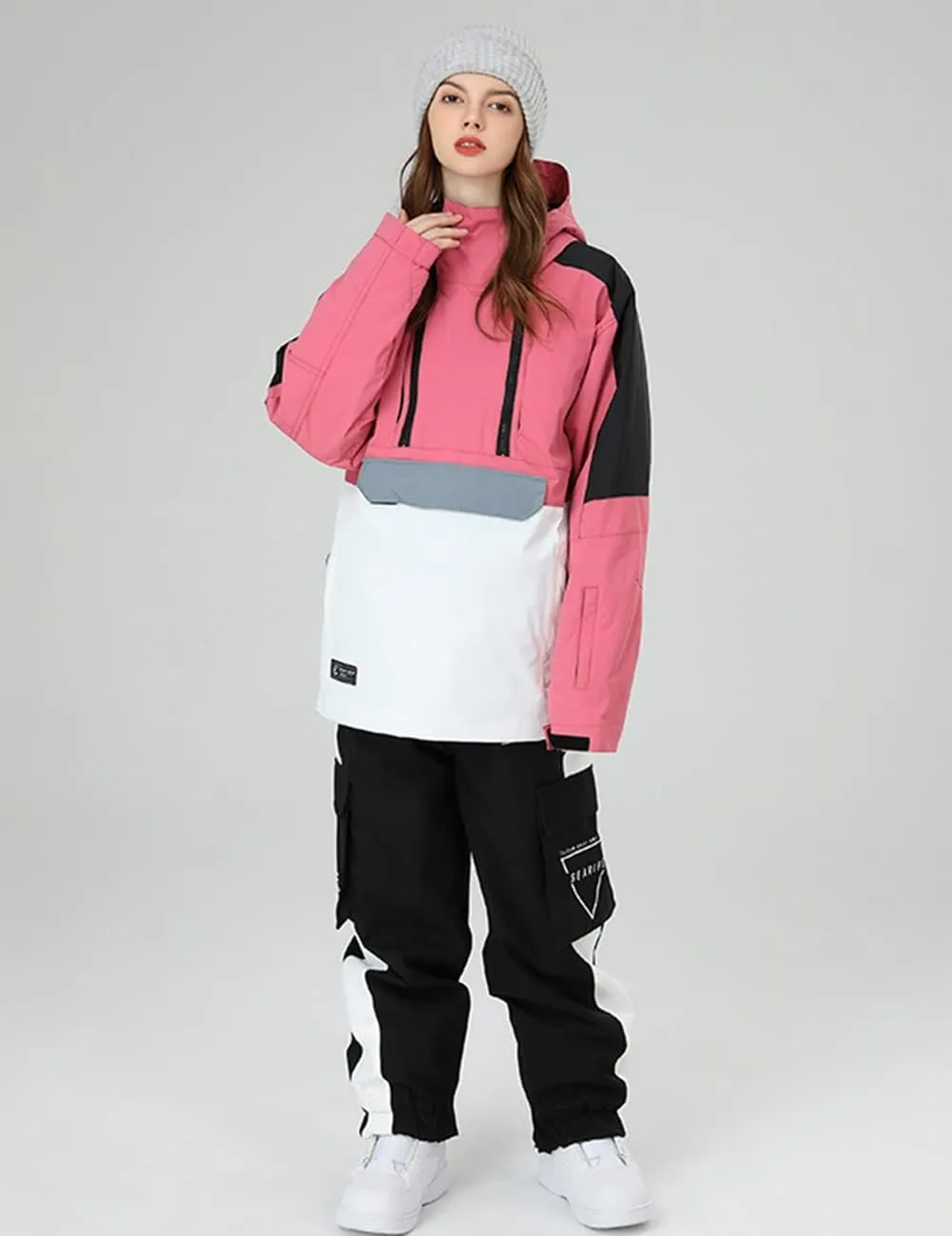 SEARIPE Men Baggy Snow Bibs 3L Cargo Skiing Pants Women Insulated Snow Pants Waterproof Outdoor Snowboard Pant
