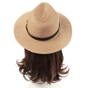 Sidiou Group Unisex Sun Hat Straw Hat Solid Wide Brim Metal Belt Summer Beach Hat