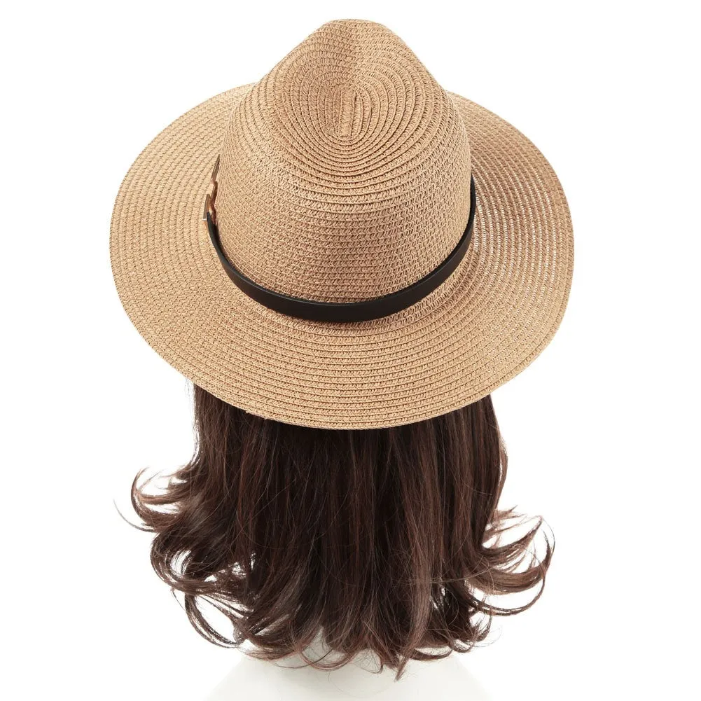 Sidiou Group Unisex Sun Hat Straw Hat Solid Wide Brim Metal Belt Summer Beach Hat