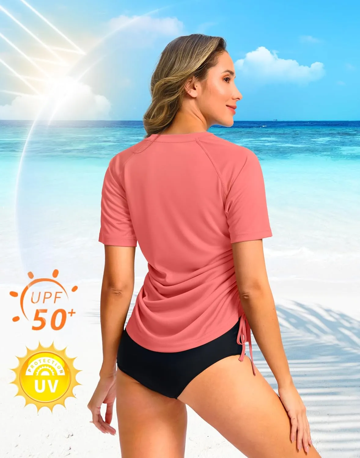 Soothfeel Women's Swim Shirt UPF 50  Short Sleeve Rash Guard SPF UV Sun Protection Swimming Swimsuit Bathing Suit Top Only