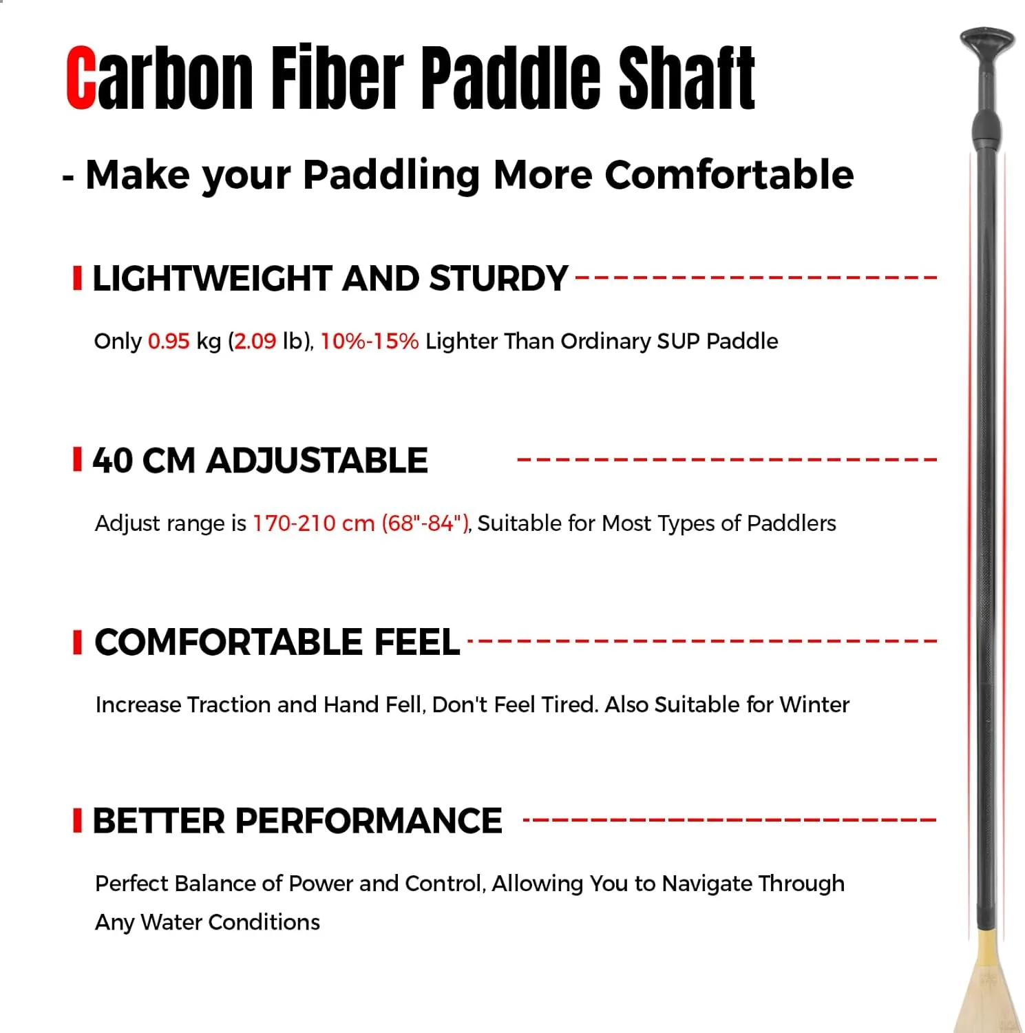 SUP Paddleboard Paddle with Carbon Fiber Shaft and PP Blade, Floating Adjustable Stand Up Paddle Board Paddle, 170-210 cm/68-84 Inches, Bamboo Pattern Series