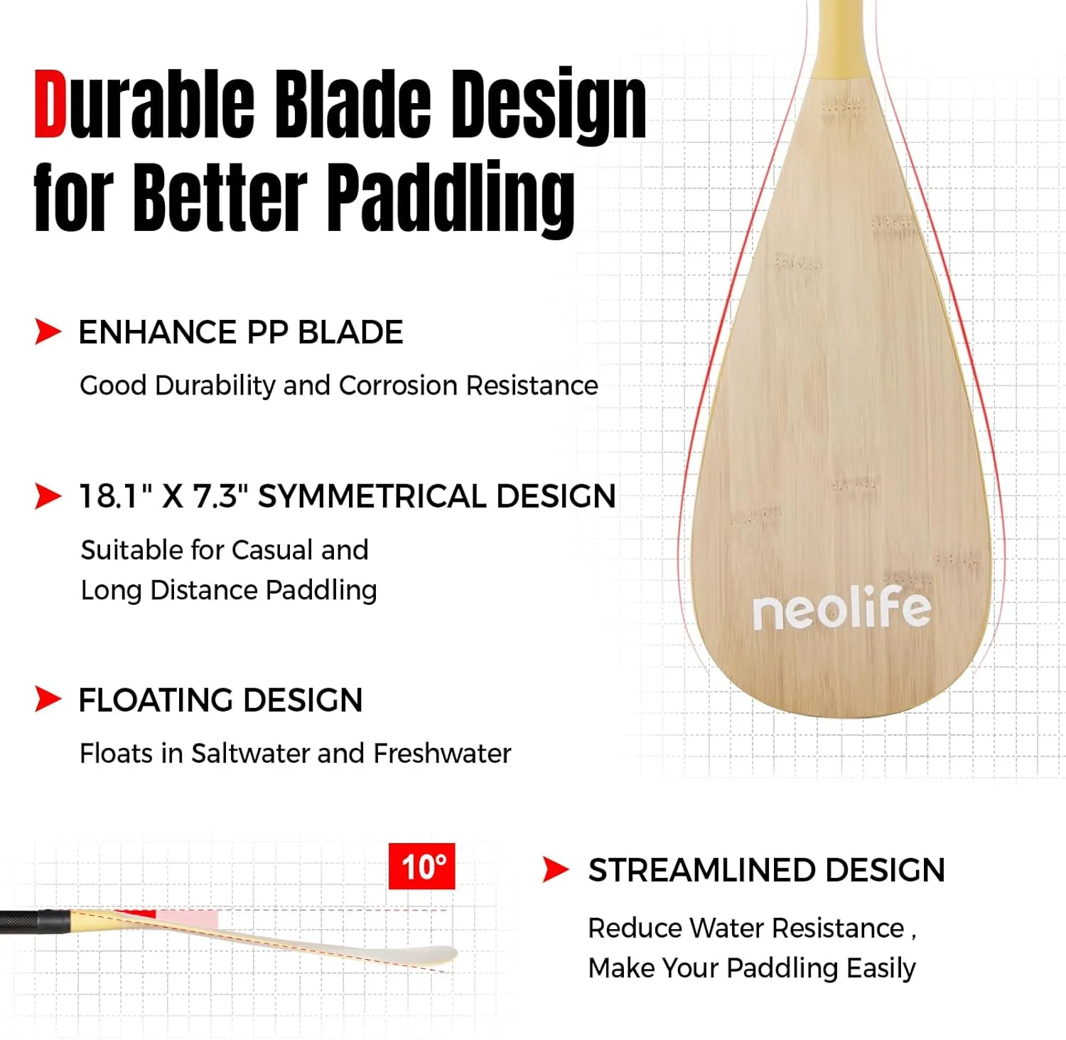 SUP Paddleboard Paddle with Carbon Fiber Shaft and PP Blade, Floating Adjustable Stand Up Paddle Board Paddle, 170-210 cm/68-84 Inches, Bamboo Pattern Series