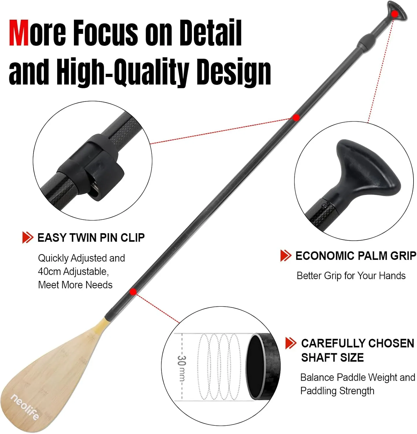 SUP Paddleboard Paddle with Carbon Fiber Shaft and PP Blade, Floating Adjustable Stand Up Paddle Board Paddle, 170-210 cm/68-84 Inches, Bamboo Pattern Series