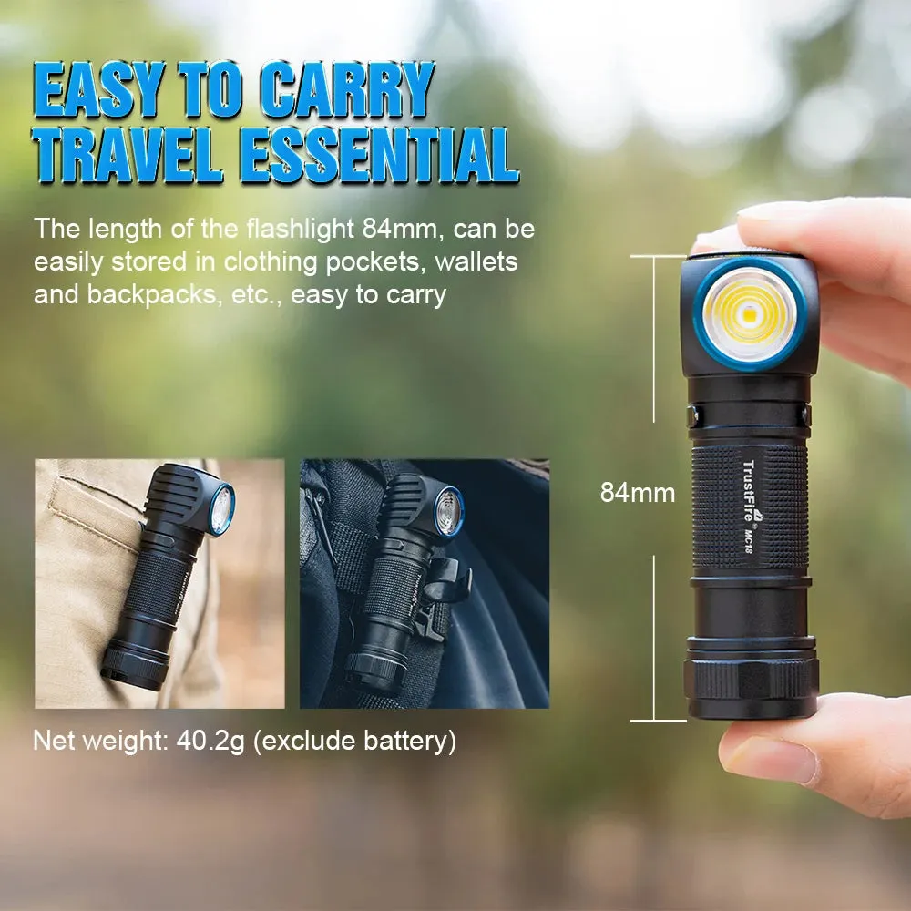 Trustfire MC18 LED Headlamp 1200lm 18650 Magnetic Rechargeable Headlight Flashlight with Power Indicator Magnet Tail for Fishing